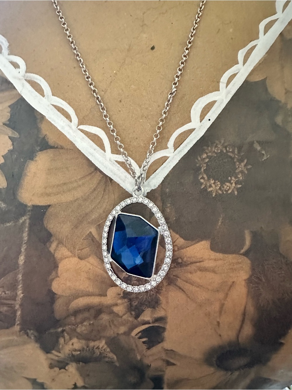 Blue Rain Silver Necklace with Royal Blue Faceted Pendant